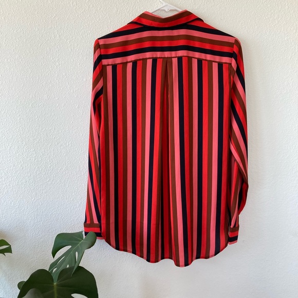 Ann Taylor Red & Black Stripe Button Front Blouse Size Small - Picture 6 of 14